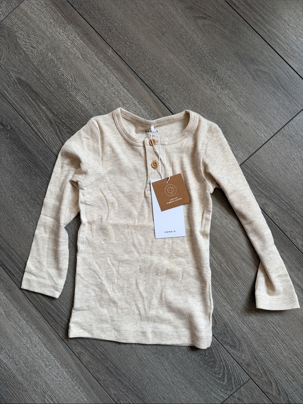 Kids Long Sleeve Henley Top in Cream XS117